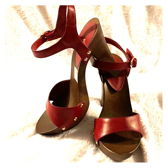 deep red heeled sandals